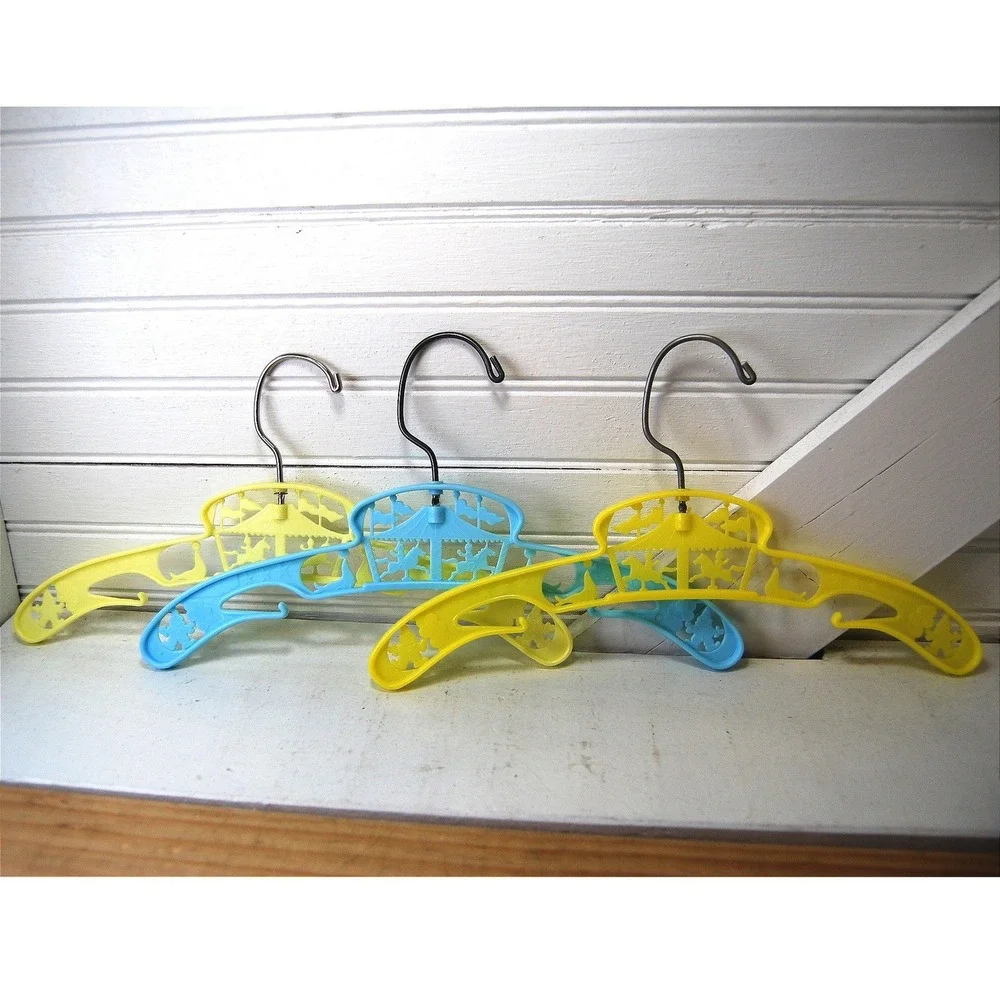 Vintage Baby Clothes hangers Set of Three Yellow‎ & Blue Carousel themed